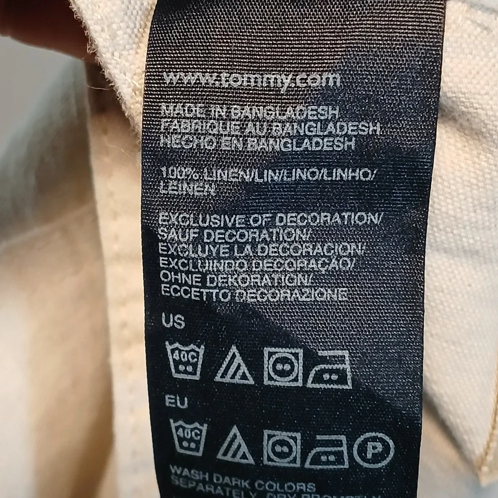 TOMMY HILFIGER Pants Men 36x30 Linen Drawstring Slim Fit Lightweight Chino Beige